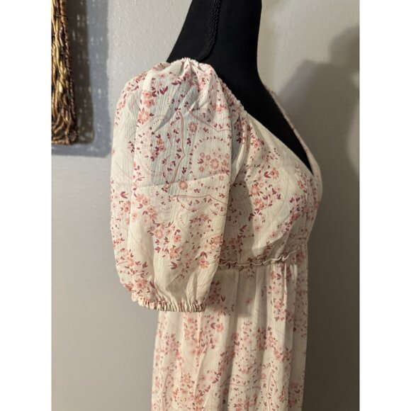 Spring & Mercer XS Blush Pink Chiffon Midi Prairie Dress Short Sleeve NEW - Picture 11 of 16